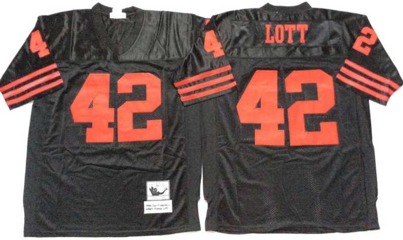 49ers 42 Ronnie Lott Black M&N Throwback Jersey->nfl m&n throwback->NFL Jersey